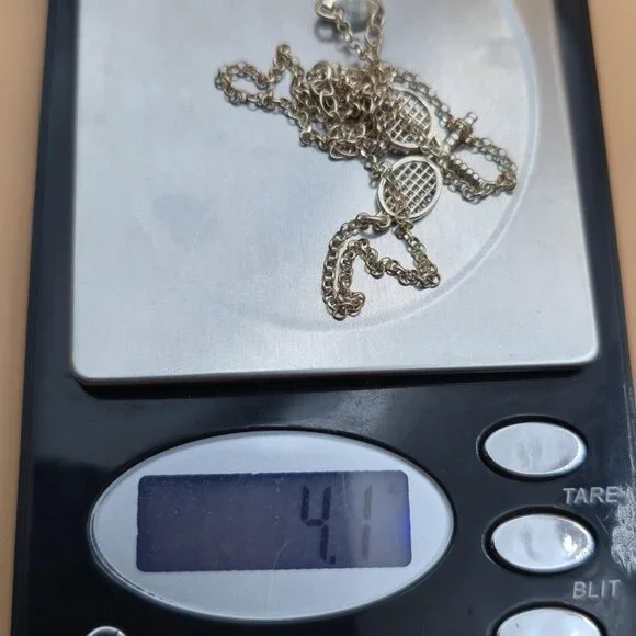 18 Inch Sterling Silver Double Tennis Racket Pendant Rustic Necklace A5944 - Picture 6 of 6